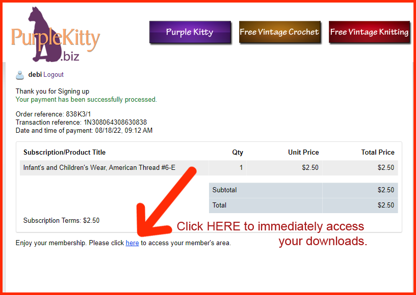 Purple Kitty purchase summary